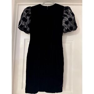 Liz Claiborne Black Velvet Silver Puff Sleeve Polka Dot Mini Dress 6 Made in USA